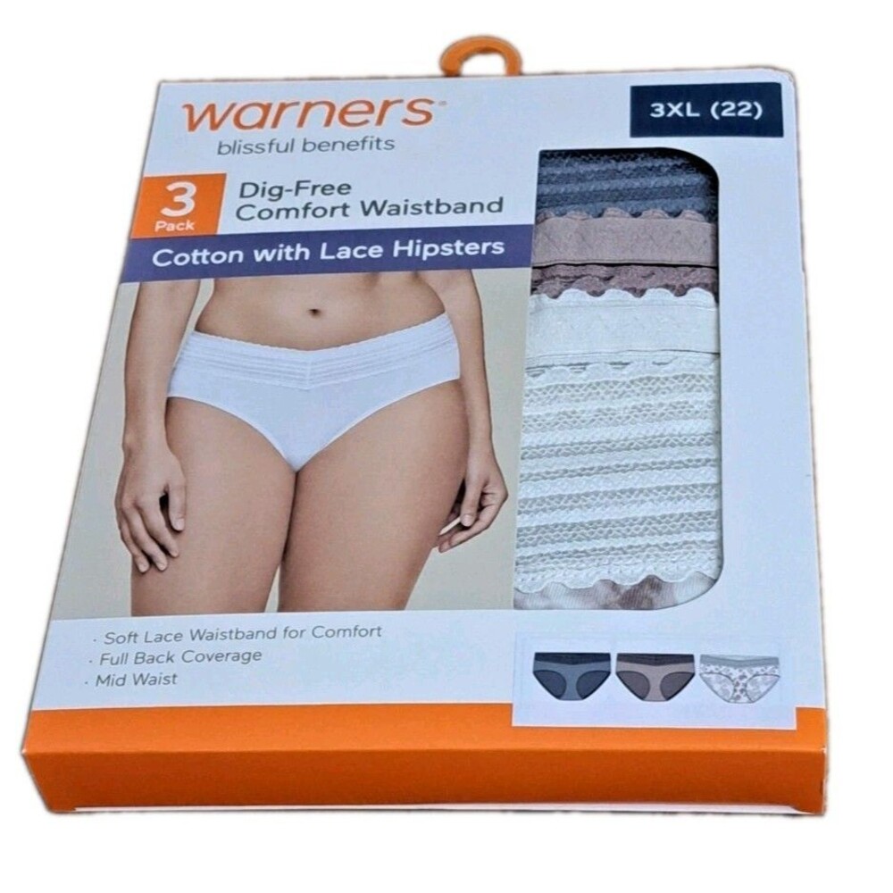 Warners 3 Pack Blissful Benefits Dig Free Comfort Waistband  3XL(22) NWT
